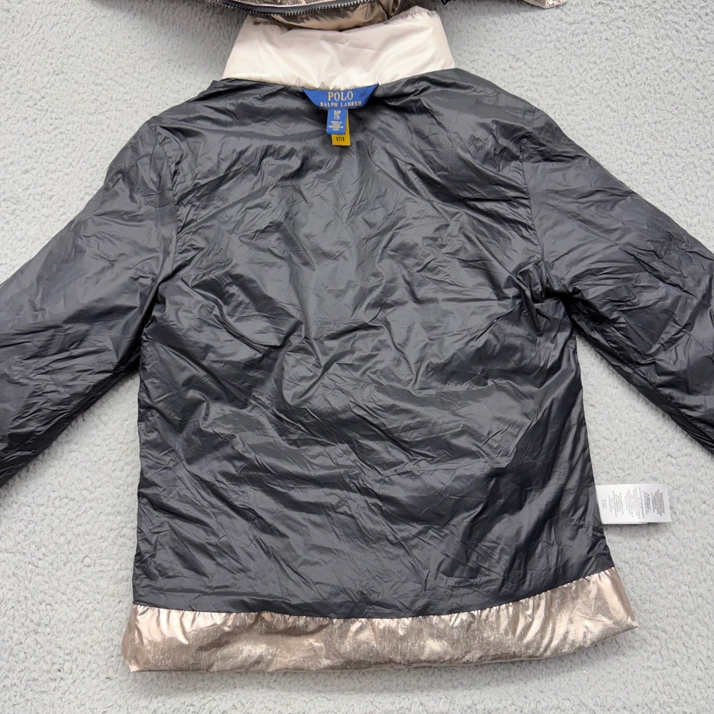 Polo Ralph Lauren Kids Size 7 Metallic Silver Hooded Puffer Jacket Winter Coat - Picture 13 of 16